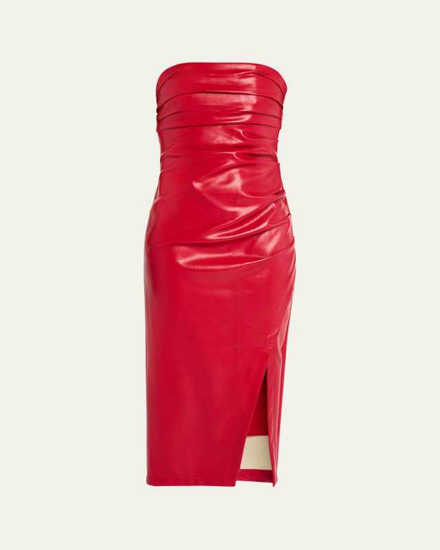 Adira Strapless Vegan Leather Midi Dress